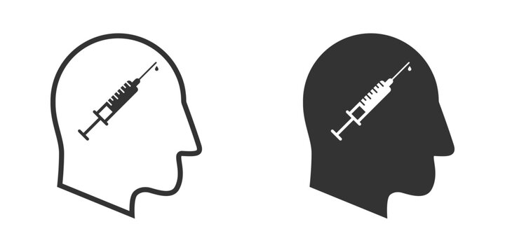 Human head with syringe icon inside. Vector illustration.