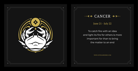 Cancer zodiac horoscope prediction astrology data black vintage card design template set vector