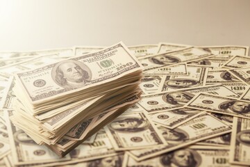 A lot of money banknotes bills on desk