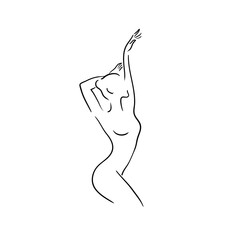 Silhouette of a beautiful slim woman. Linear hand drawing. Stock illustration.Abstract drawing of girl.