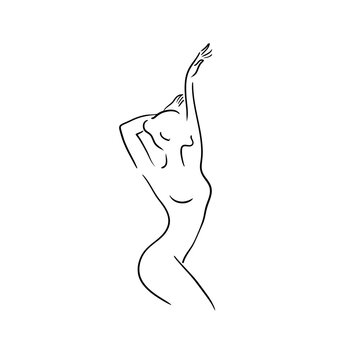 Silhouette of a beautiful slim woman. Linear hand drawing. Stock illustration.Abstract drawing of girl.