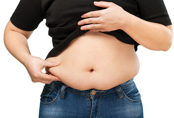 Female fat figure holds holding his stomach