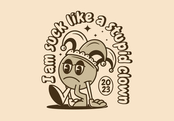 Fototapeta premium Mascot character design of a ball head wearing a clown cap