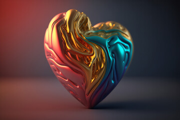 A rainbow heart with a glossy, reflective finish and a futuristic design