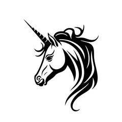 Unicorn Face, Silhouettes Unicorn Face SVG, black and white Unicorn vector