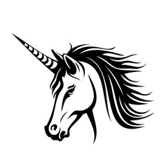 Unicorn Face, Silhouettes Unicorn Face SVG, black and white Unicorn vector