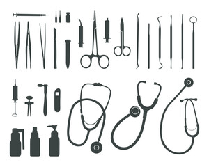 Medical tools silhouette, Doctor tools silhouette, Medical equipment SVG