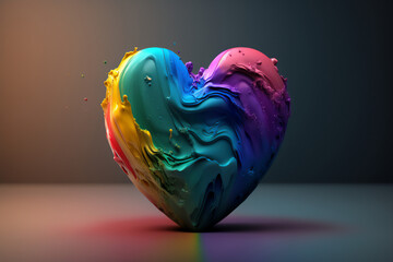 A heart-shaped render with liquid rainbow dripping effect