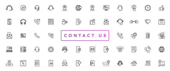 Contact Us web icons in line style. Web and mobile icon. Chat, support, message, phone. Vector illustration