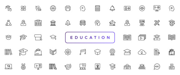 Education and Learning thin line icons set. Education, School, Learning editable stroke icons