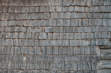 Old wooden shingle roof texture background