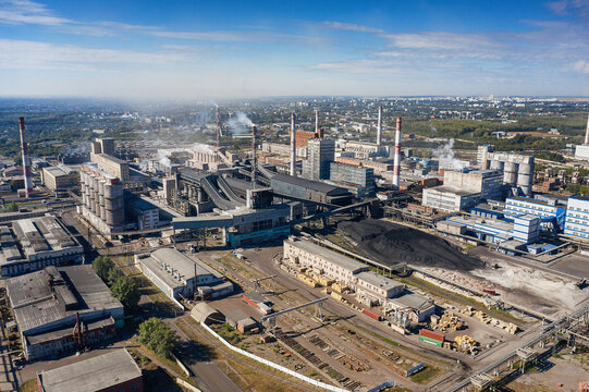 Chemical production: JSC Bashkir Soda Company, production workshops. Aerial view.