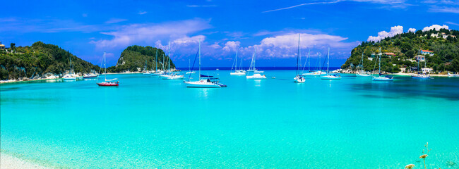Ionian islands of Greece. splendid island  Paxos. Beautiful turquoise bay and beach in Lakka...