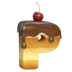 Cake with cherry on top font 3d rendering letter P