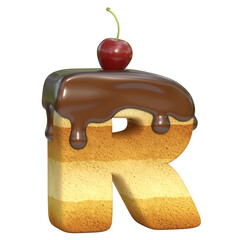 Cake with cherry on top font 3d rendering letter R