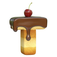 Cake with cherry on top font 3d rendering letter T