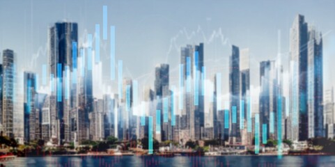 Big modern city view with internet trading graph.