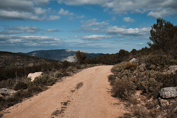 Gravel road in mountains.Alicante region in Spain 