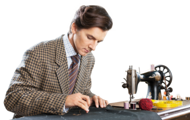 Tailor at work. Confident young tailor sewing clothes at the tailor shop