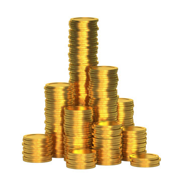 Stack of Golden coins 3d rendering