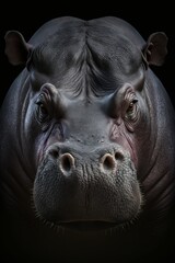 Portrait of a hippopotamus on a black background. Generative AI - obrazy, fototapety, plakaty