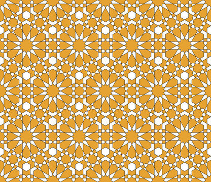 Seamless geometric ornament based on traditional islamic art.Orange colors .Great design for fabric,textile,cover,wrapping paper,background. Fine lines.