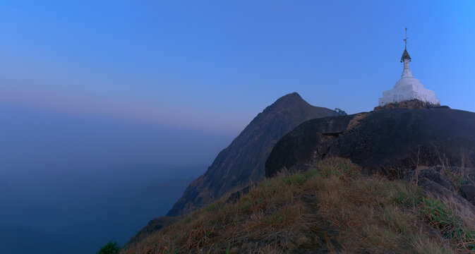 Top View Mulayit Taung before sunrise, covered on Mount Mulayit, Myanmar
