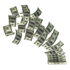 Money transfer 3d concept, flying dollar bills 3d rendering