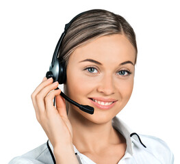 Customer support operator with a headset on white background