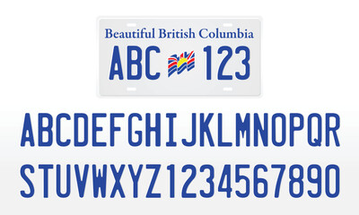 British Columbia License Plate, Canadian License Plate Mockup Template with Letters and Numbers