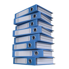 Stack of blue ring binders isolated on the white background