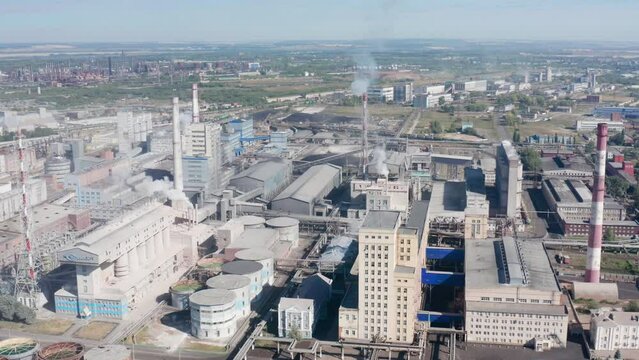 Chemical production: JSC Bashkir Soda Company, production workshops. Aerial view.