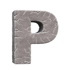 Cracked stone font 3d rendering letter P