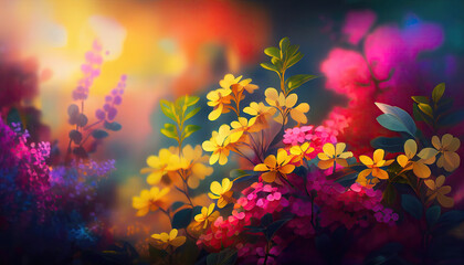 Naklejka na ściany i meble Vibrant Valley of Wildflowers in Spring's Vivid Colors - ai generated