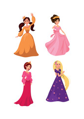 Collection of fabulous young princesses from different countries. Cartoon characters.