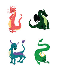 Collection of cartoon dragons. Asian and European dragons.