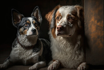 portrait of cute two dogs, Generative AI
