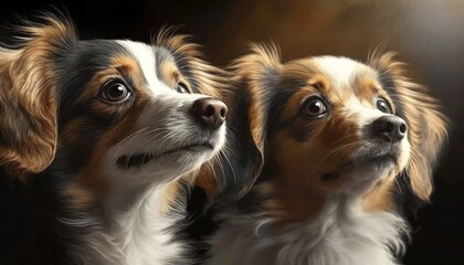 Two small dogs looking up, generative ai