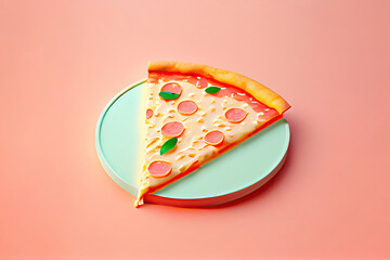 Pizza slice on pink background. Ai generated