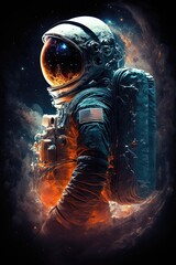 Un astronaute futuriste dans l'espace avec de la fumée de galaxie et des couleurs vibrantes. Super comme du papier peint.