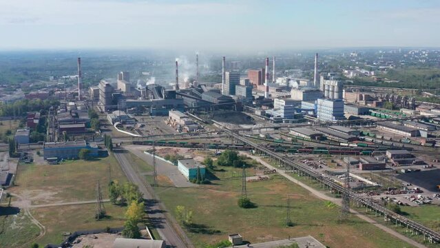 Chemical production: JSC Bashkir Soda Company, production workshops. Aerial view.