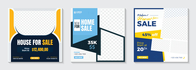 Modern Real estate construction house property sale social media banner home Instagram post template design Big set