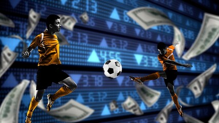Obraz na płótnie Canvas Online analytics for soccer game, player with a ball