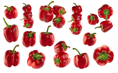 set of red peppers on an isolated white background.