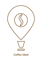 Coffee label. Vector icon template for emblem, signboard of coffee shop, cafe, coffee trade mark.