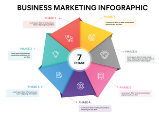 Origami style pie chart heptagon infographic template with 7 options, steps, parts, segments. Business concept. marketing infographic vector illustration.