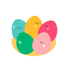 Happy Easter. Set of cute easter eggs on a white background. Spring holiday. Vector Illustration. Happy easter eggs