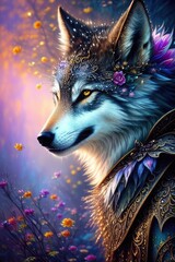 Fantastic wolf in a fairytale style