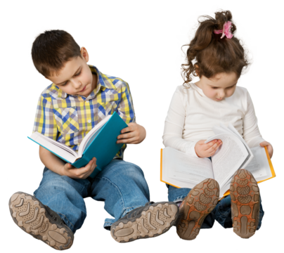 Little Girl and Boy Reading a Book, Isolated on Transparent Background
