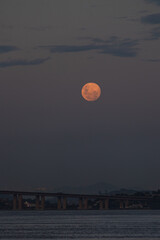 The orange moon in the sunset moonrise